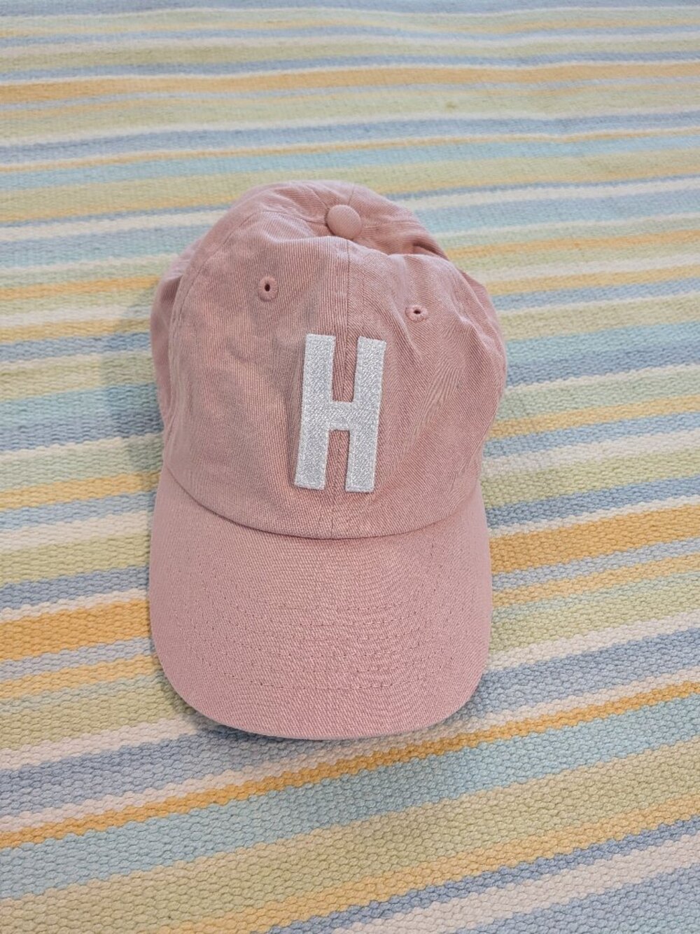 Rey to Z Letter H Baseball Cap Blush Pink Cotton Adjustable Varsity Patch Hat